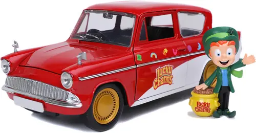 Cheap Jada 1:24 Diecast Lucky Charms 1959 Ford Anglia with Lucky theLepruchan figure